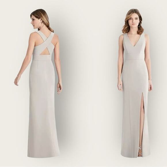 NWT | After Six | Criss Cross Back Trumpet Gown | Palomino | Size 4 - Picture 1 of 11